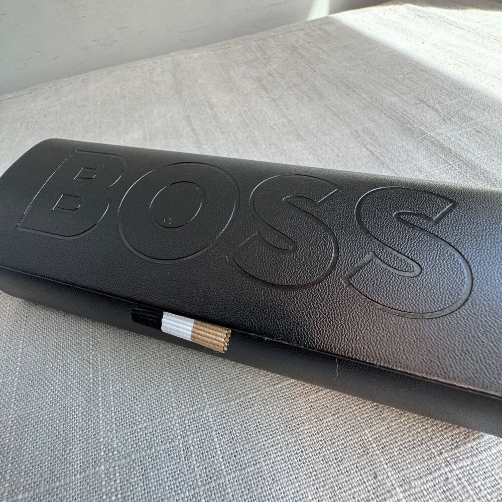 BOSS Hard Shell Black Magnetic Close Tan Lined Sunglasses Eyeglass Case